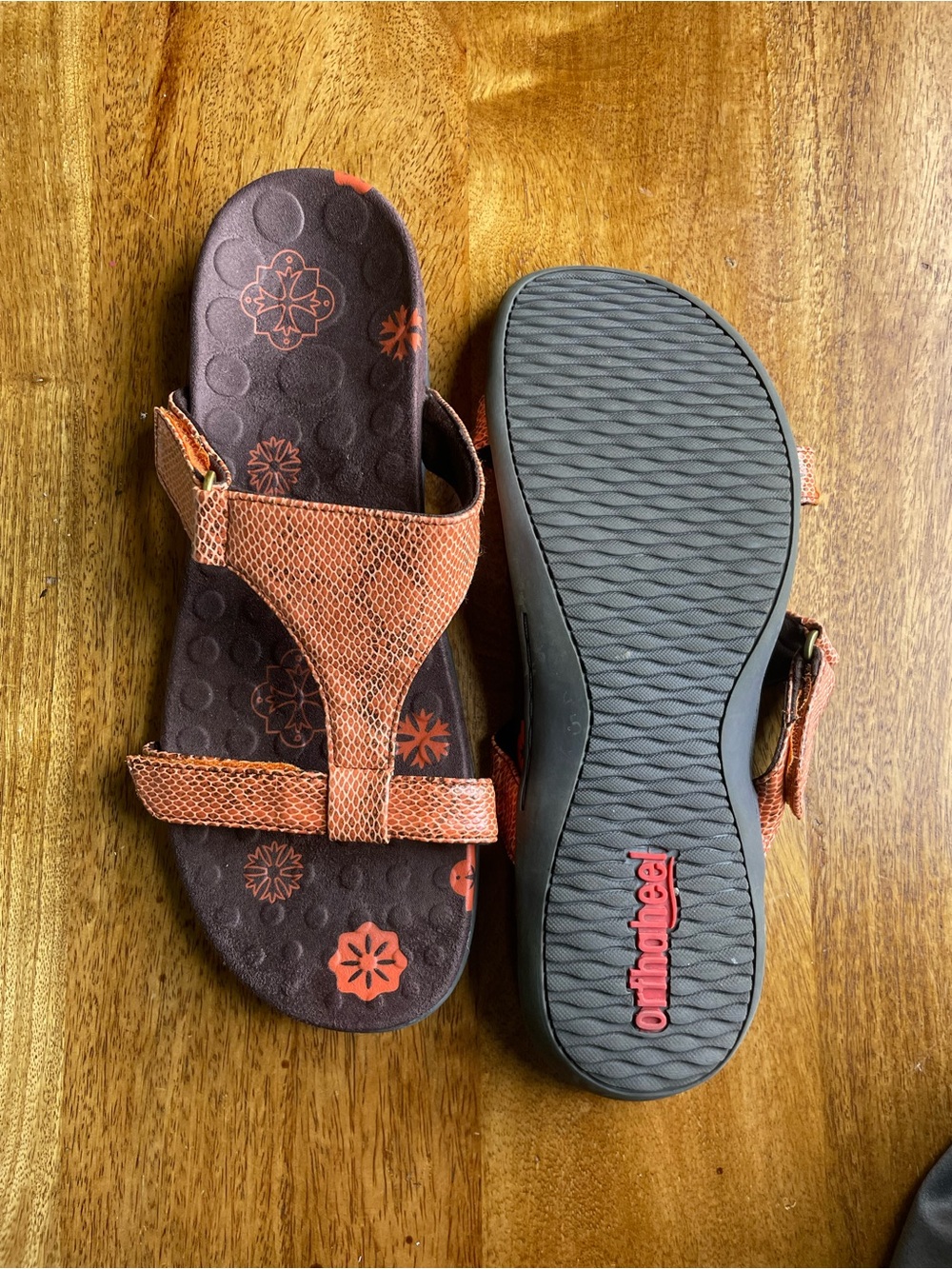 Orthaheel Sandals Orange Snake Skin and Florals Brown Women's Sandals Size 10